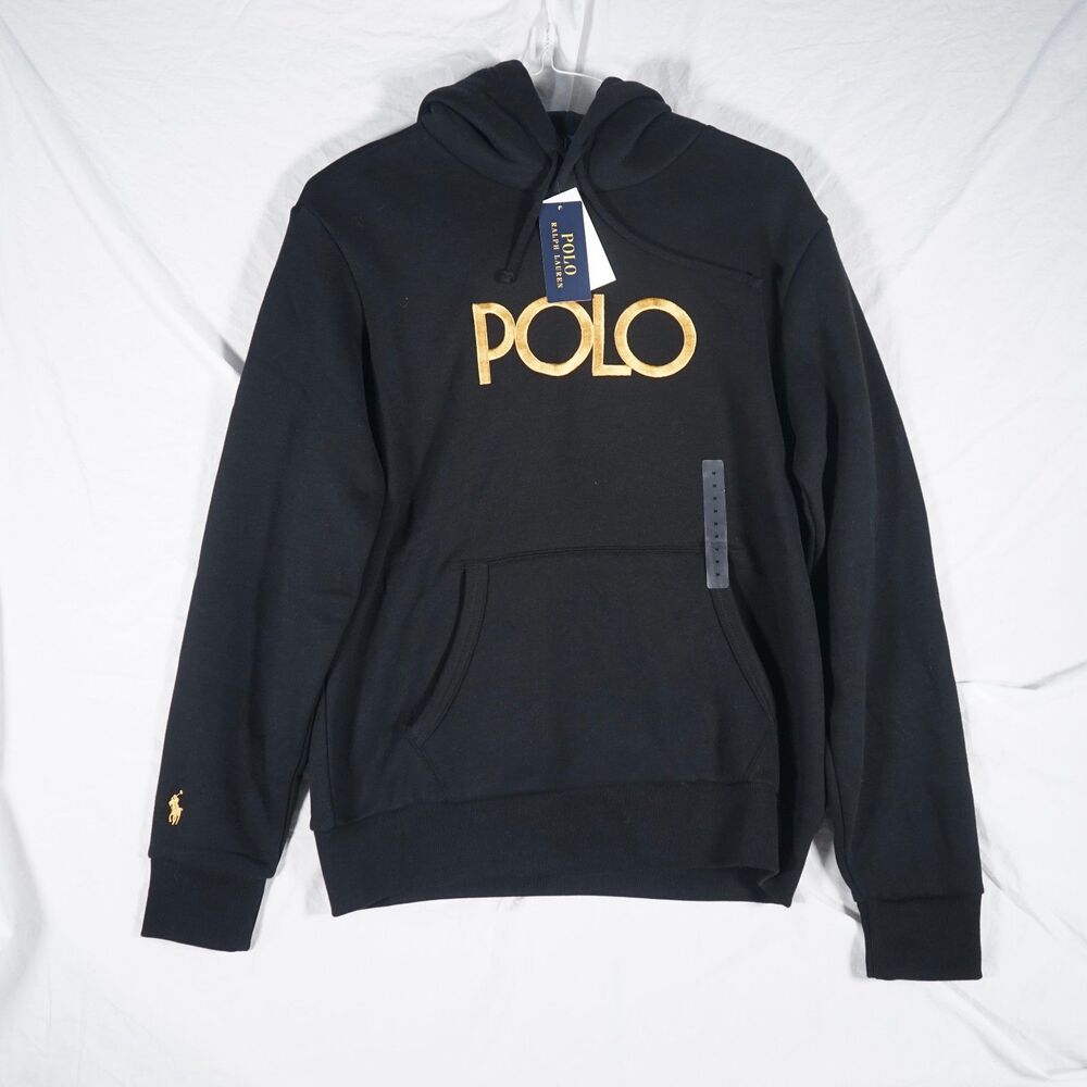 Polo Ralph Lauren Spellout Hoodie NWT Black Gold Embroidered Logo Medium